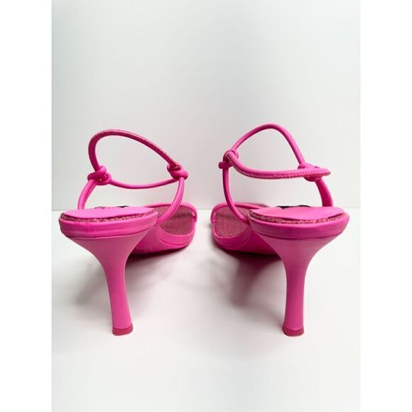 AQUA Sandals Womens Size 8 Square Toe Pink Raffia Detail Slip On Heel NEW - Picture 6 of 11